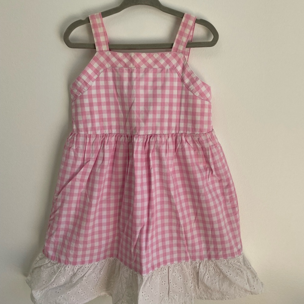 ROCOCO Pink Gingham Dress with White Eyelet Hem Size 3-4Y